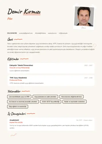 Pilot CV Örnekleri cv indir